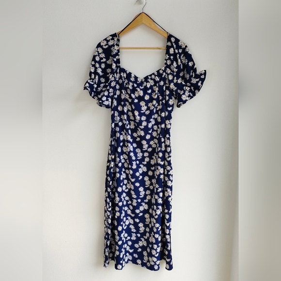 Blue Vanilla Navy White Daisy Print Midi Dress Size 16 - Picture 5 of 11